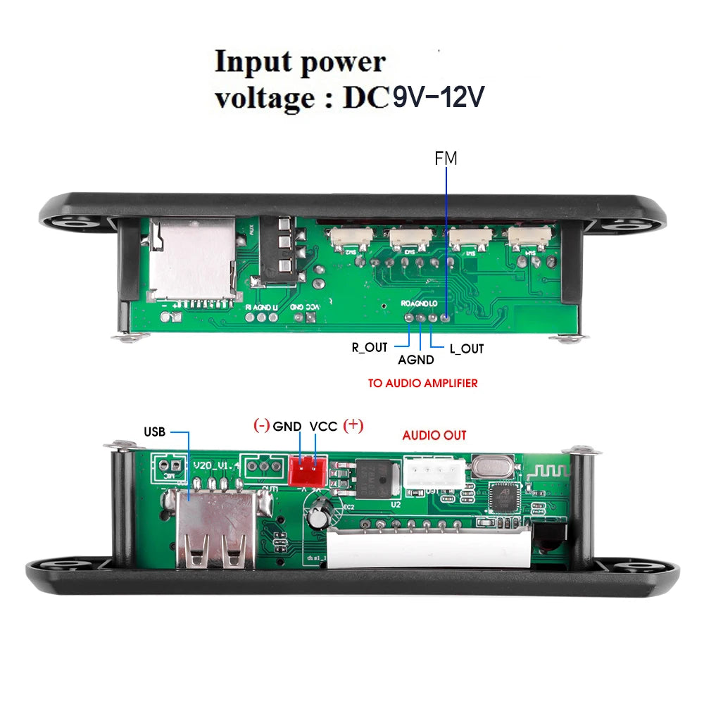 1-5PCS 9V 12V MP3 WMA Decoder Board USB AUX TF FM Radio Bluetooth 5.0 Wireless Lossless Music Player Module with Remote Control