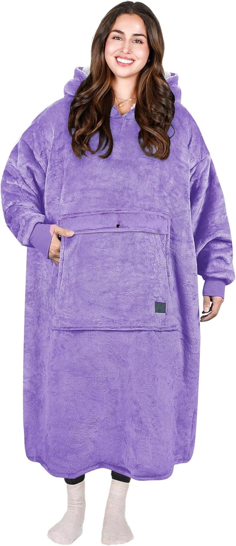 Cozy Up with Tirrinia Extra Long Oversized Sherpa Hoodie Blanket - Perfect Christmas Gift for Men, Women, and Teens in Grey!