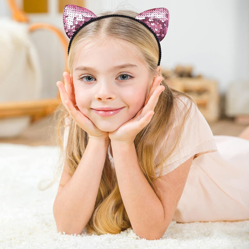 Beinou Reversible Sequin Cat Ears Headband Shiny Cat Ear Hair Hoops Cute Bling Hairband Hair Accessories for Women Girl