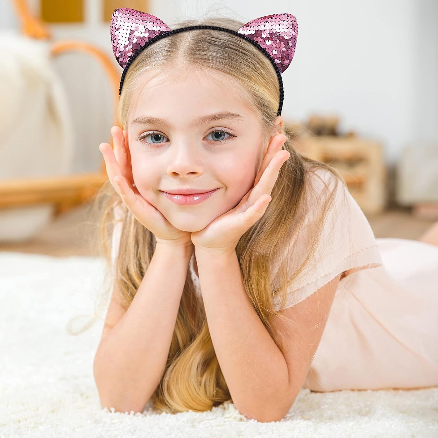 Beinou Reversible Sequin Cat Ears Headband Shiny Cat Ear Hair Hoops Cute Bling Hairband Hair Accessories for Women Girl