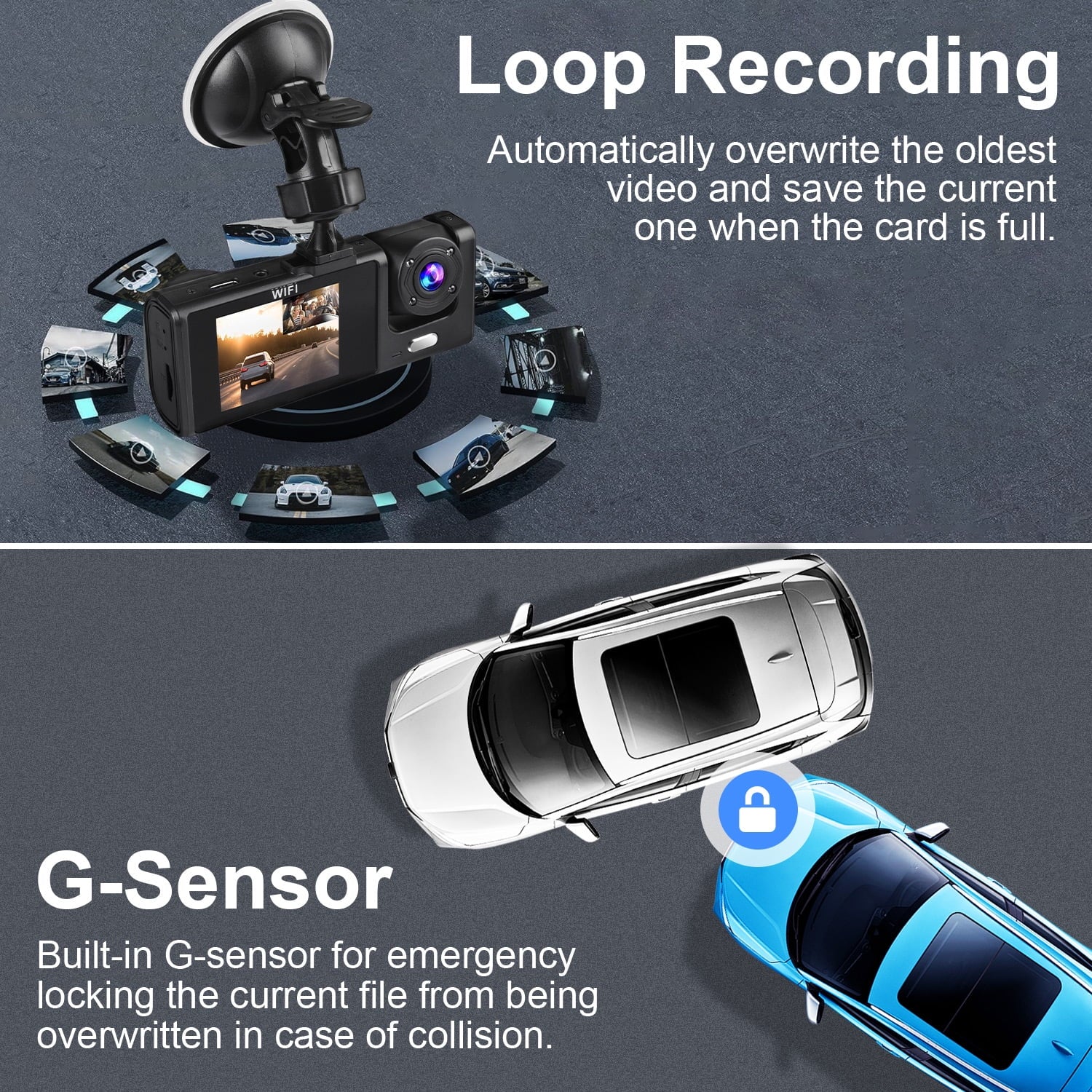 AILKIN Dash Cam Front and Rear,Full HD 1920P/1080P Dash Cam Wifi App 3 Channel Dash Cam Front and Rear inside 170°Wide Angle Loop Recording Dash Camera for Cars with Night Vision