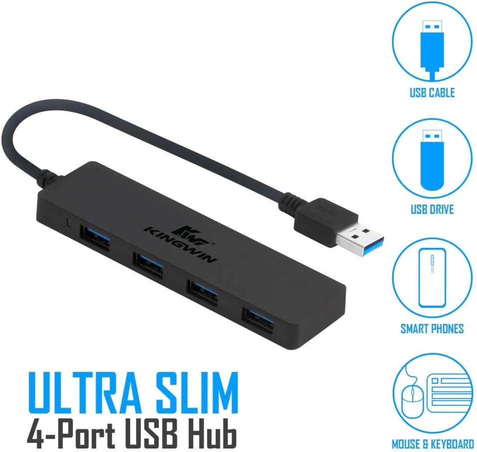 Ultra Slim Kingwin 4-Port USB 3.0 Hub - Perfect for Mac, Chromebook, Surface Pro, and More!