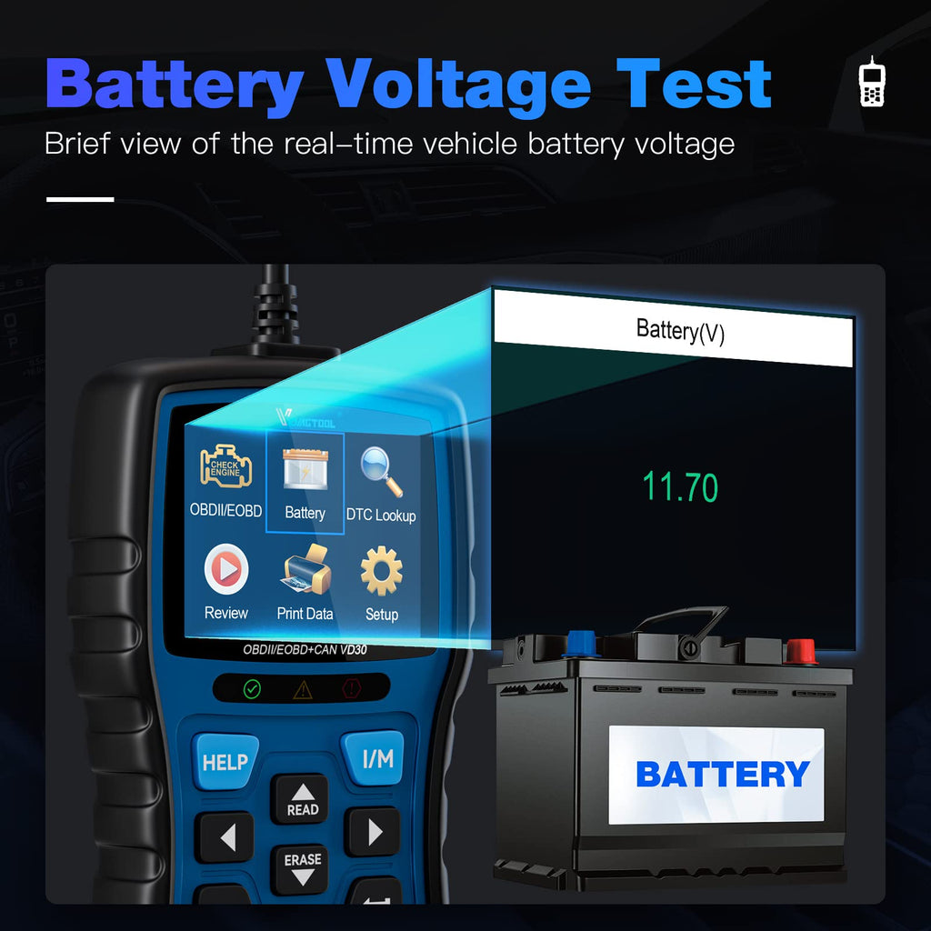 VDIAGTOOL VD30 Enhanced OBD2 Scanner, Universal Check Engine Light Car Code Reader, Auto Diagnostic Tool for All OBDII Vehicles, Free Update