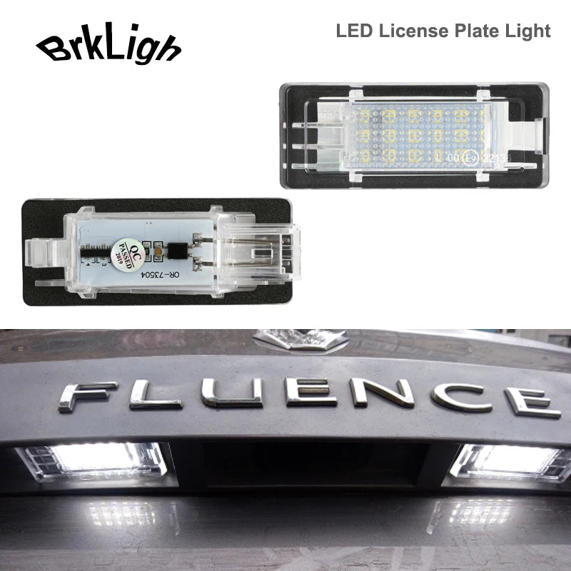 Set of 2 Error-Free LED License Plate Lights for Renault Espace, Laguna, Scenic, Fluence, Dacia Duster, and Logan - Automotive Accessories