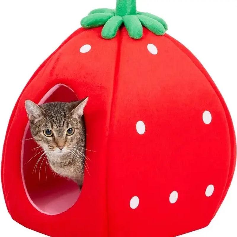 Strawberry-Themed Pet Bed House for Cats and Dogs