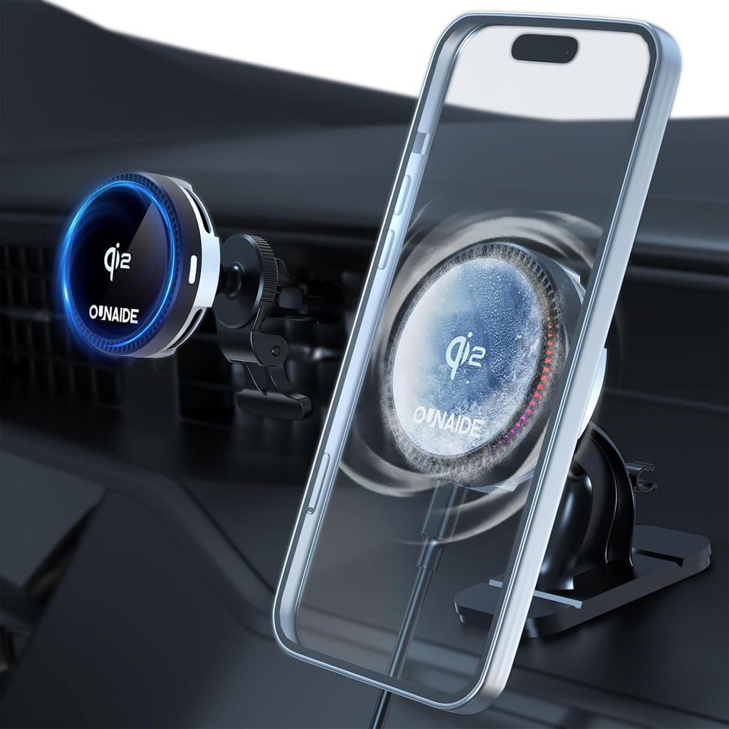For Magsafe Car Mount Charger, Car Charger Qi2,15W Wireless Car Charger, Rapid Cooling Drop, Compatible with Magsafe Charger Car, Air Vent Dashboard Phone Holder Mount for Iphone 16 15 14 13 12 Series