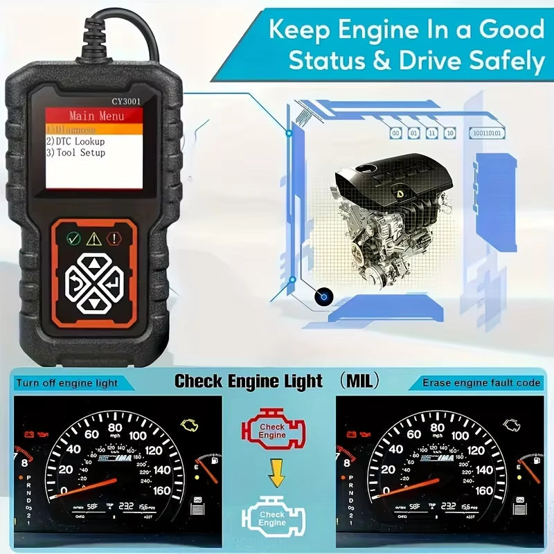 Car OBD2 Scanner Diagnostic Tool Code Reader, Car Voltage Tester Engine Fault Code Scanner, Charging Tester Diagnostic Cy3001B