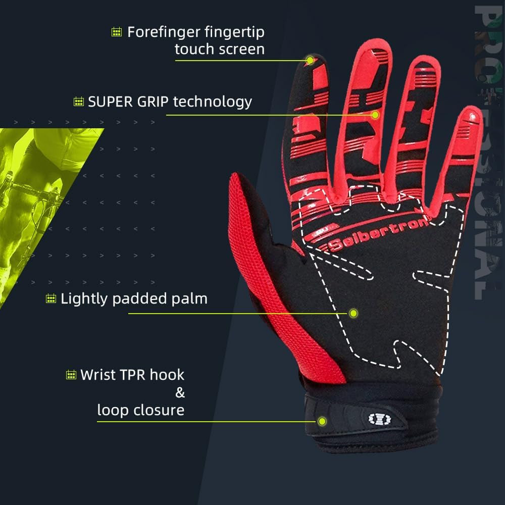 Seibertron Unisex BMX MX ATV MTB Racing Mountain Bike Bicycle Cycling Off-Road/Dirt Bike Gloves Road Racing Motorcycle Motocross Sports Gloves Touch Recognition Full Finger Glove