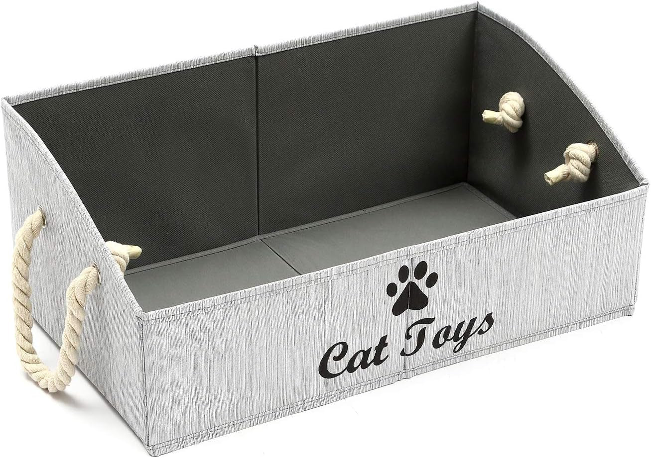 Geyecete Foldable Large Dog Toy Storage Bins - Stylish Gray Organizer with Rope Handle for Collapsible Shelving