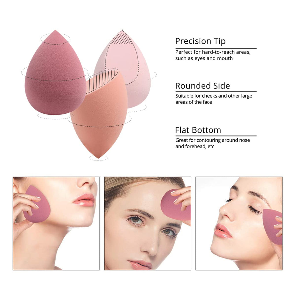Flawless Makeup Sponge Set - 4 Pink Beauty Blenders with Holder & Egg Case for Cream, Powder, and Liquid Application