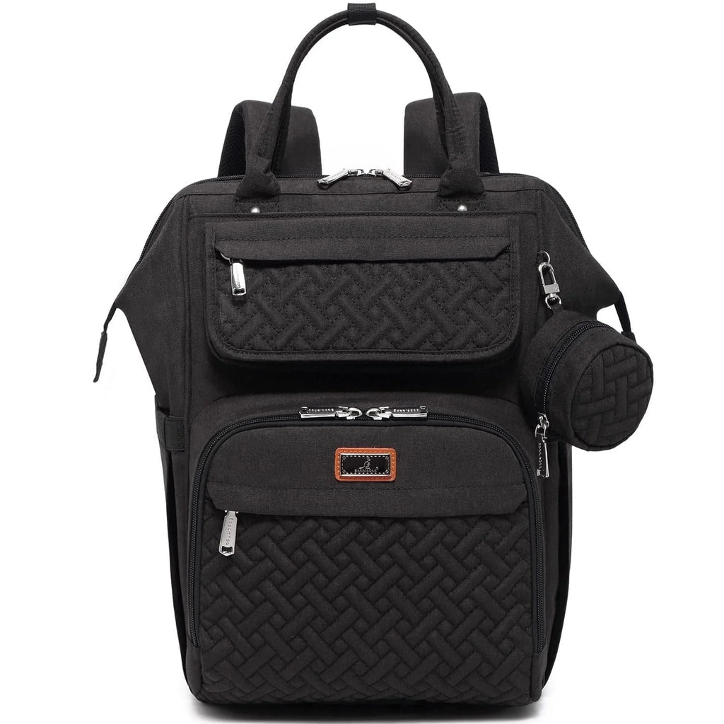 Babbleroo Wide Top Diaper Bag Backpack- Stone Gray & Blue
