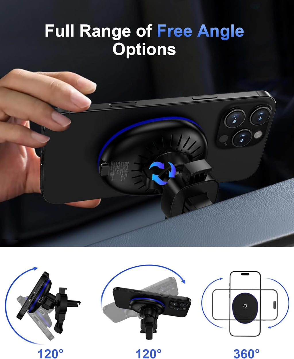 Samsung Galaxy S26 Ultra Wireless Car Charger, 15W Magnetic Car Mount Charger for Samsung Galaxy S26 S25 Ultra, for Apple Magsafe 360° Adjustable Air Vent Mount Charge for Iphone 17E 17 16 15 Pro Max