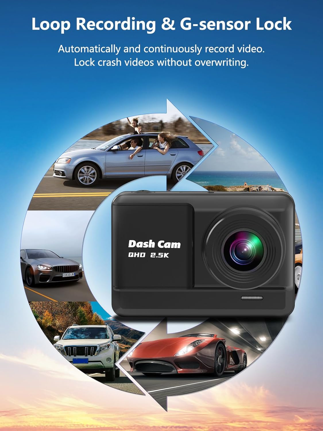Dash Cam Front and Rear, 2.5K+1080P Dual Dash Camera for Cars with 32GB SD Card, 2.45 Inch IPS Screen, 2 Mounting Ways, Night Vision, WDR, Accident Lock, Loop Recording, Parking Monitor