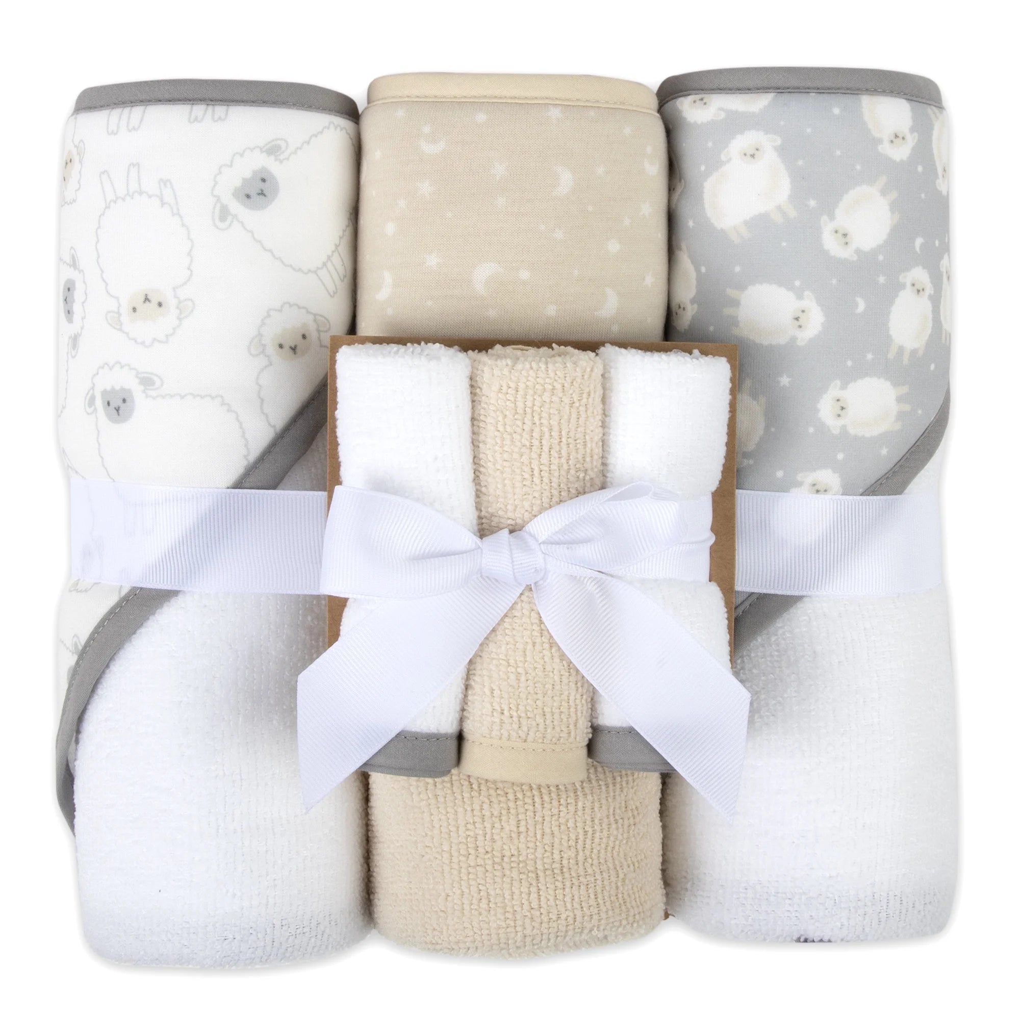 Baby Essentials 6 Piece Hooded Bath Towel Washcloth Set for Infant, Newborns, Toddlers 3 – 24 Months for Bath Time, Showers, Lounge, Beach, Pool in Dinosaurs & Stripes