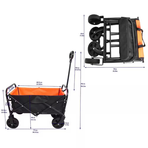 1.8 Cu. Ft. Orange Black Metal Mini Folding Garden Cart