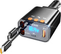 Retractable Car Charger,5 in 1 PD Car Phone Charger with Bluetooth 5.3 FM Transmitter,Handsfree Call and MP3 Player,2 Retractable Cables and USB Charging Adapter for Cars Phone,Galaxy,Pixel(Black)