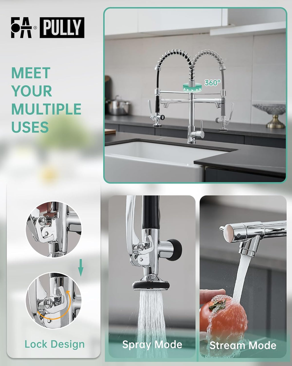 Fapully Commercial Chrome Kitchen Faucet with Pull-Down Sprayer - Stylish & Functional Design