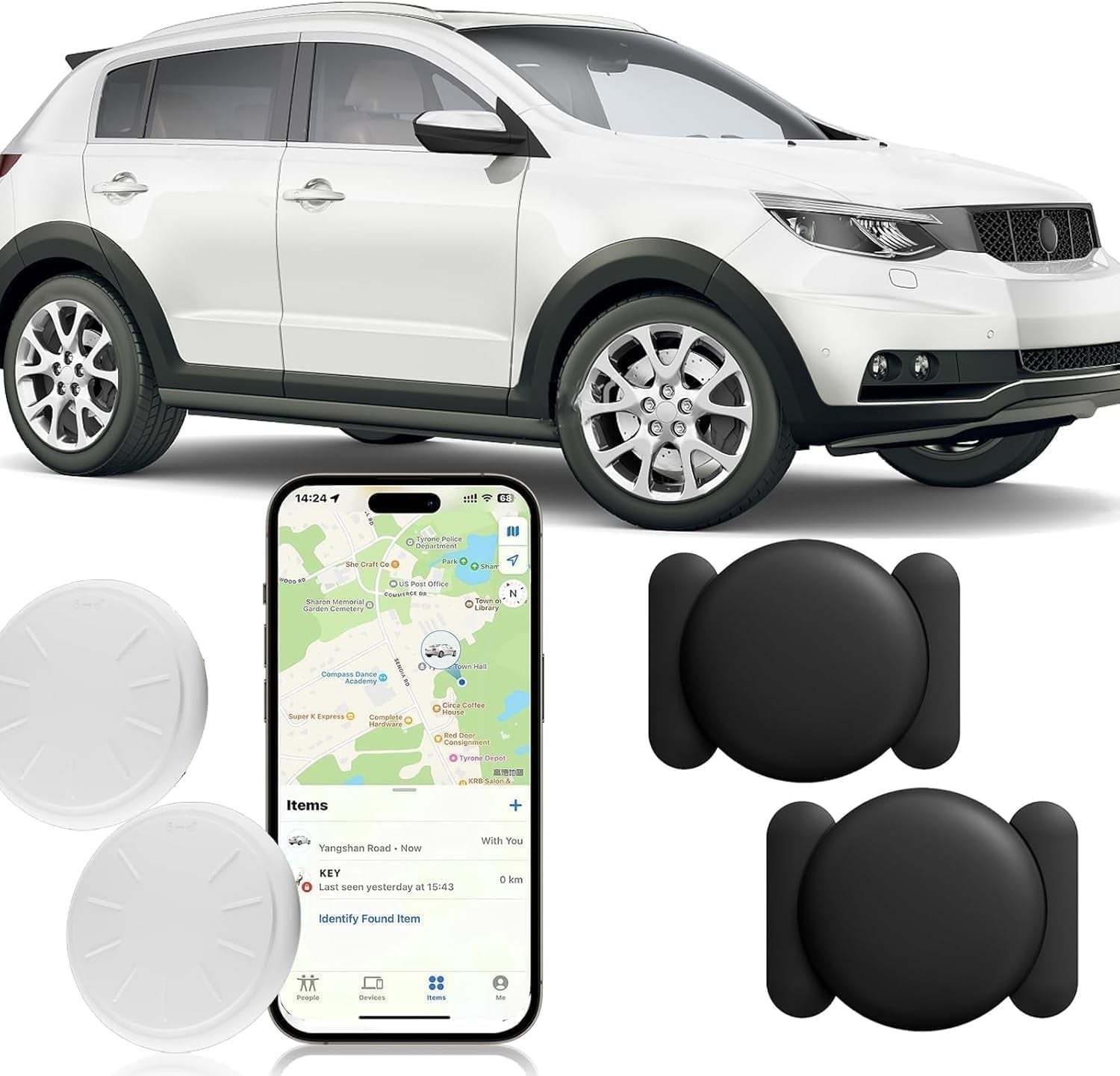 Hongtop GPS Car Tracker,No Monthly Fee Tracker Device for Vehicles,Car GPS Tracker Work with Apple Find My(Ios Only),Mini Hidden Car Tracker with Magnetic Case (Black,2Pcs)