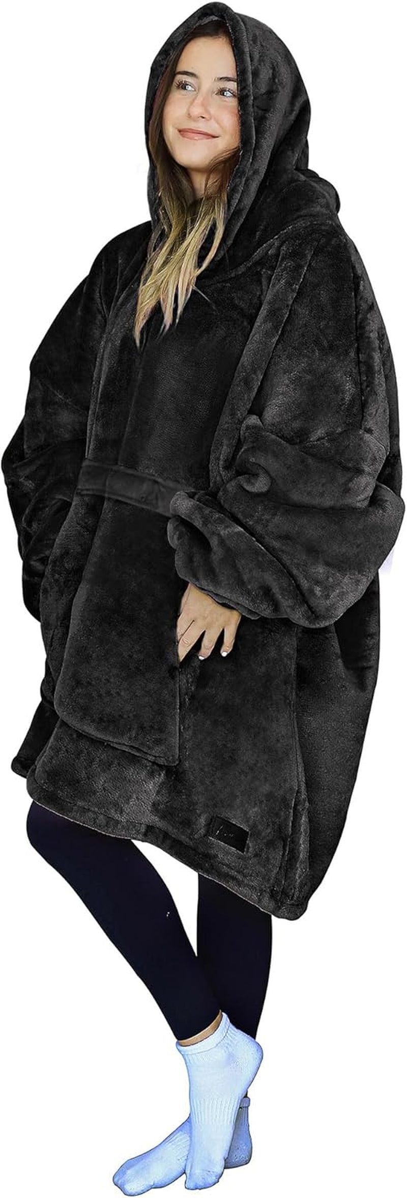 Cozy Up with Tirrinia Extra Long Oversized Sherpa Hoodie Blanket - Perfect Christmas Gift for Men, Women, and Teens in Grey!