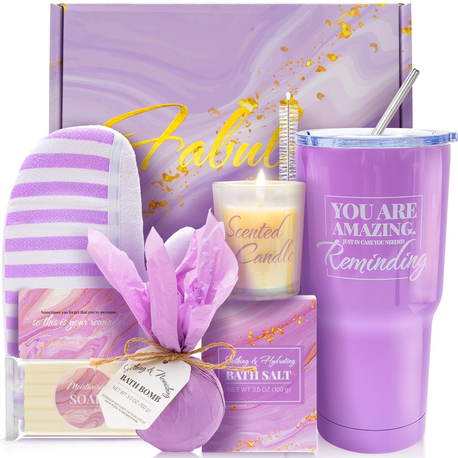 Indulge in Relaxation: BODY & EARTH Lavender Bath & Body Gift Set with Insulated Tumbler - Perfect Get Well Soon & Birthday Gift for Women, Ideal for Mother's Day!