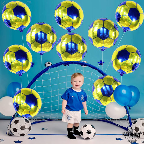 , Yellow and Blue Soccer Balloons - 18 Inch, Pack of 10 | Soccer Birthday Party Decorations for Football Party Decoration, Sports Themed Party Decorations | Blue and Yellow Balloons