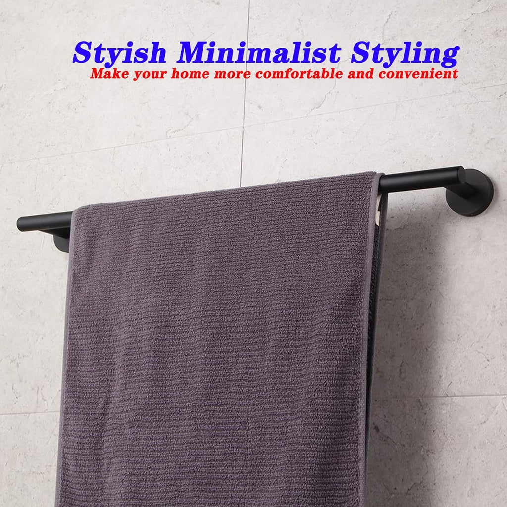GERZWY 24" Matte Black Stainless Steel Towel Bar - Contemporary Wall Mount for Bathroom & Kitchen