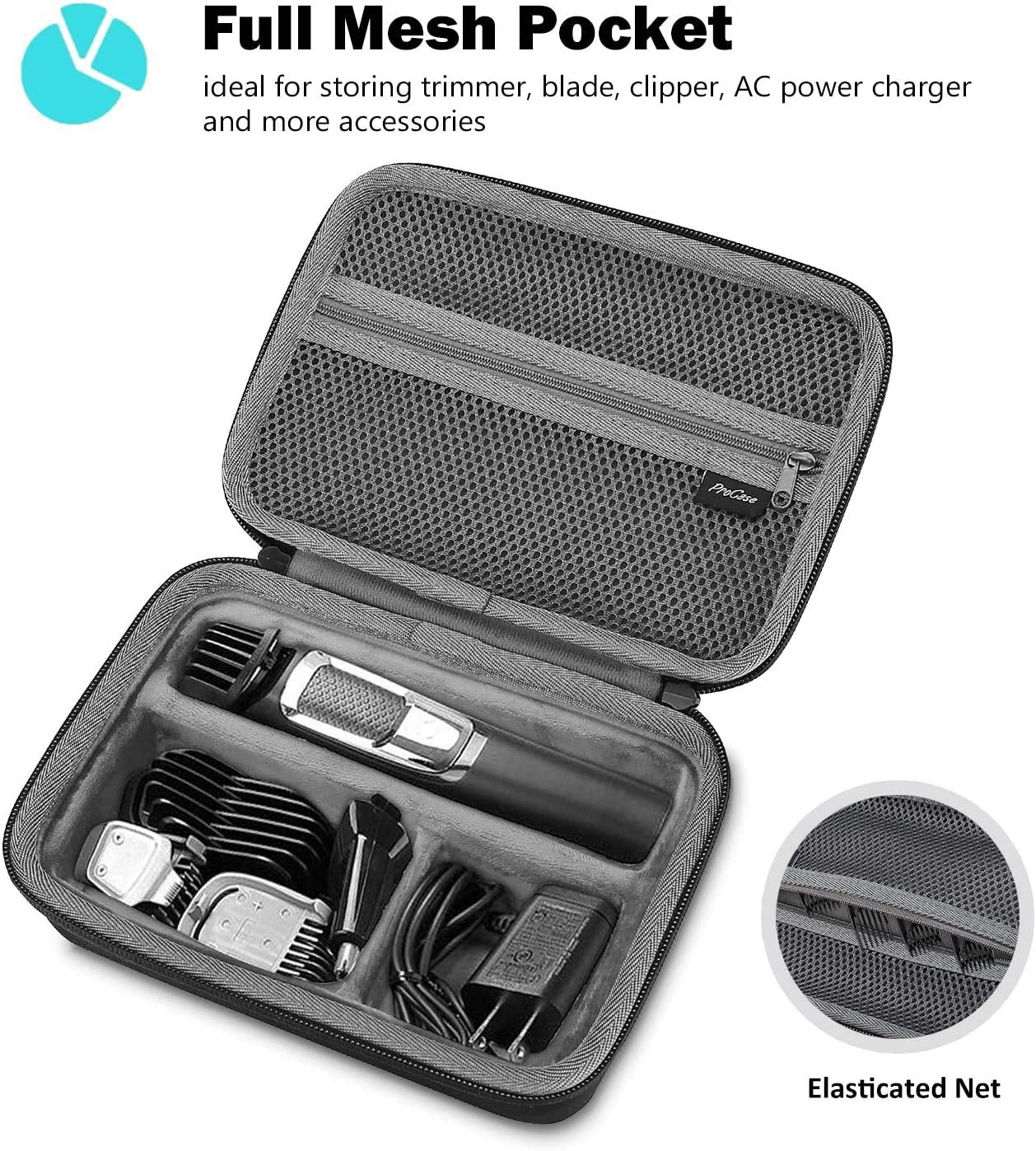 Procase Hard Travel Case for Norelco Multigroom Series 3000 5000 7000 MG3750 MG5750/49 MG7750/49 Men'S Electric Trimmer Shaver and Attachments -Black