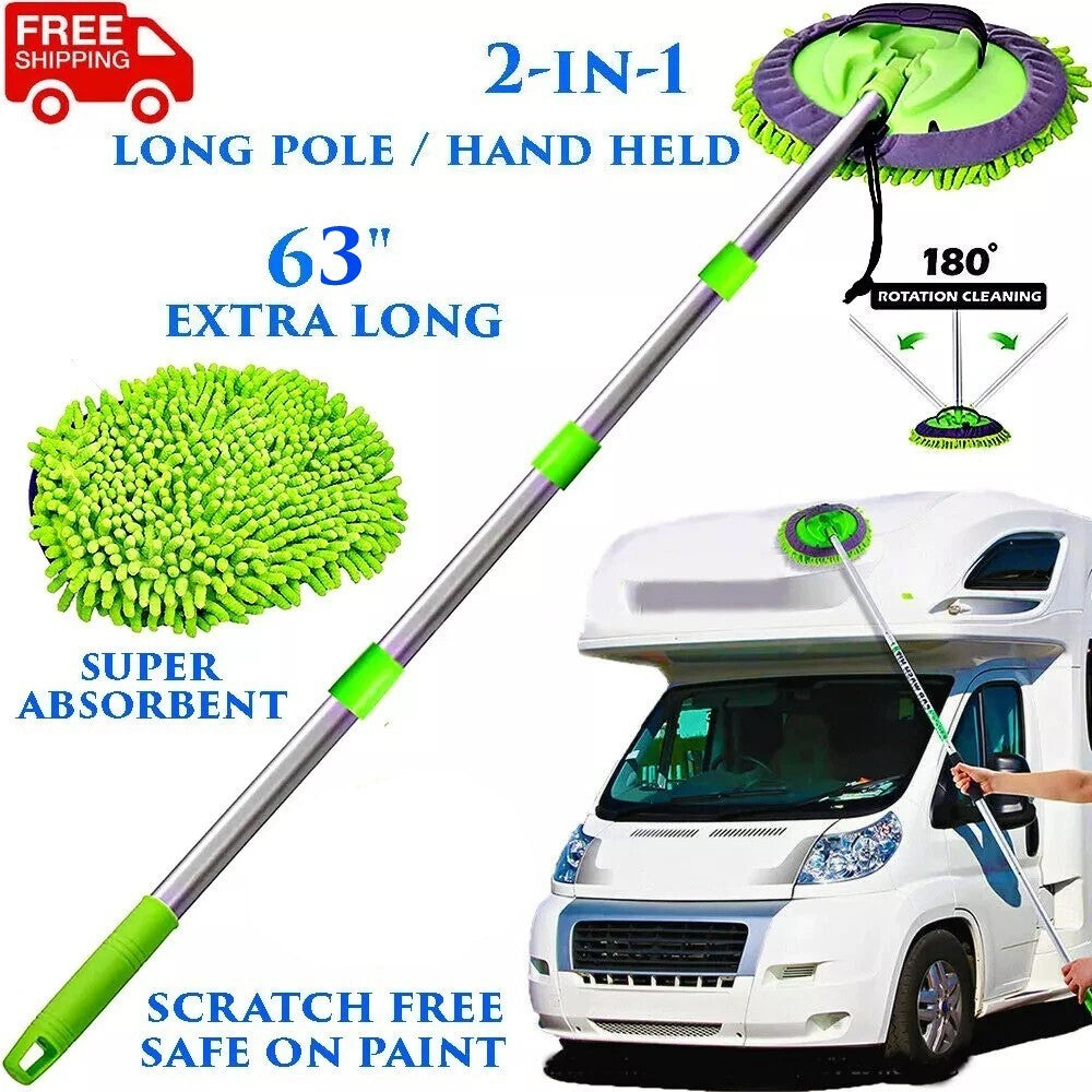 63-Inch Telescoping Microfiber Wash Brush and Mop Kit for Cars, RVs, and Trucks