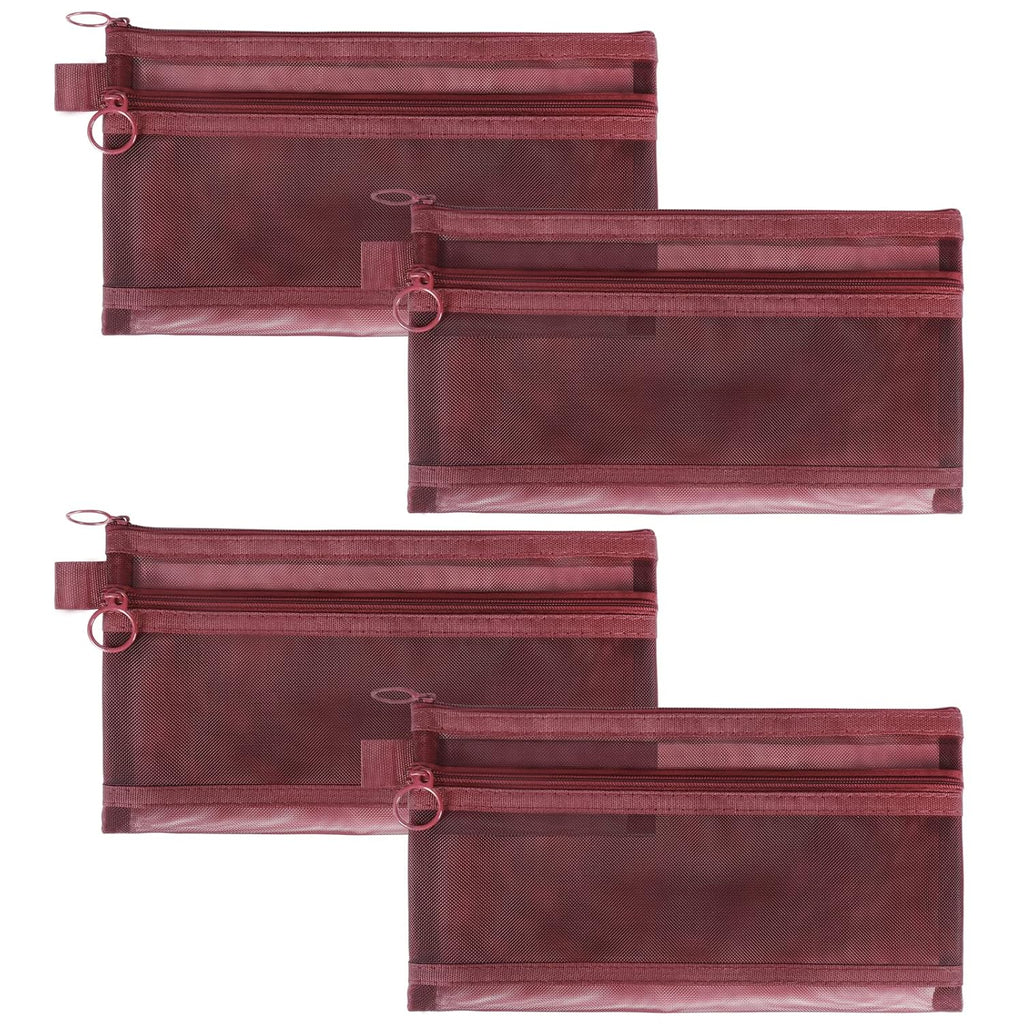 Stylish 6-Pack Rose Mesh Cosmetic Bags - Versatile Nylon Makeup Pouches with Zipper for Home, Office, and On-the-Go!