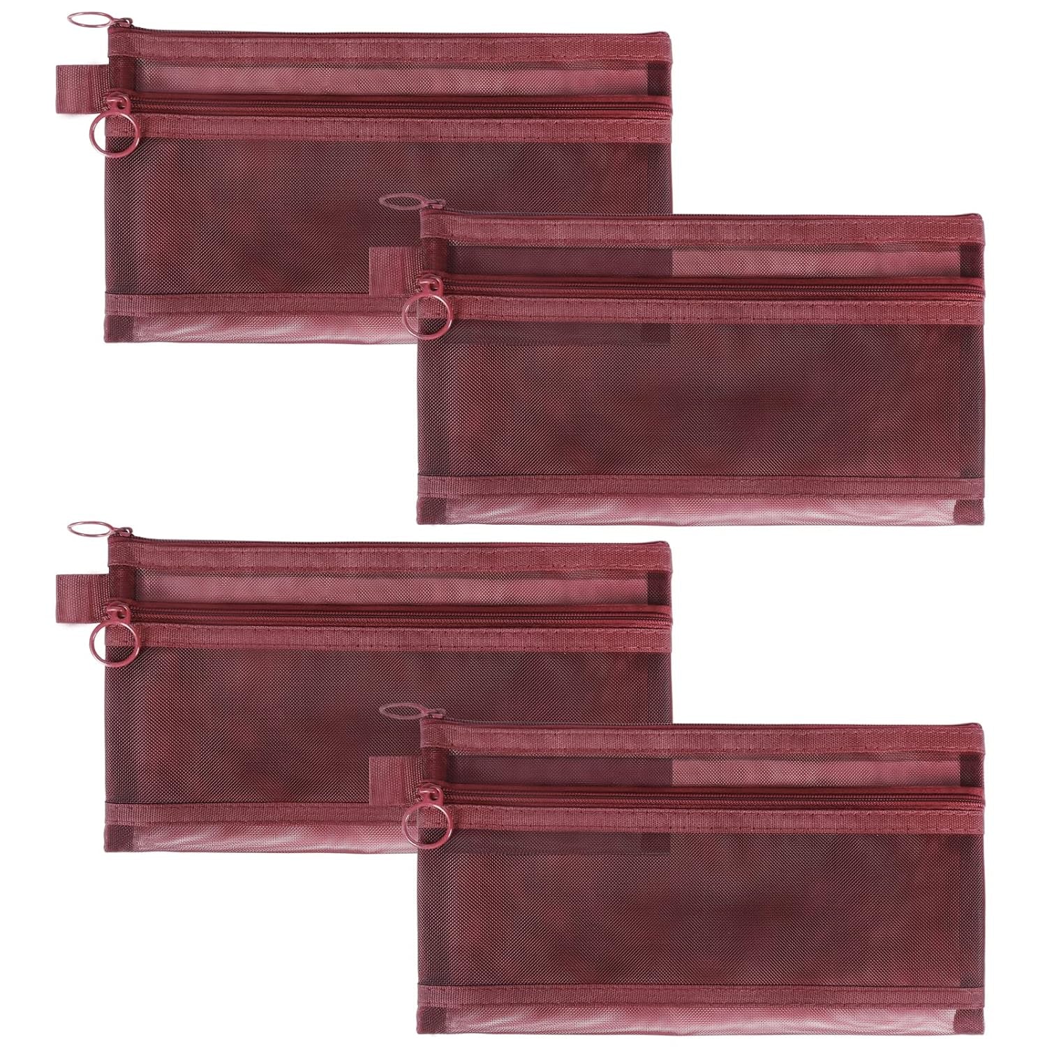 Stylish 6-Pack Rose Mesh Cosmetic Bags - Versatile Nylon Makeup Pouches with Zipper for Home, Office, and On-the-Go!