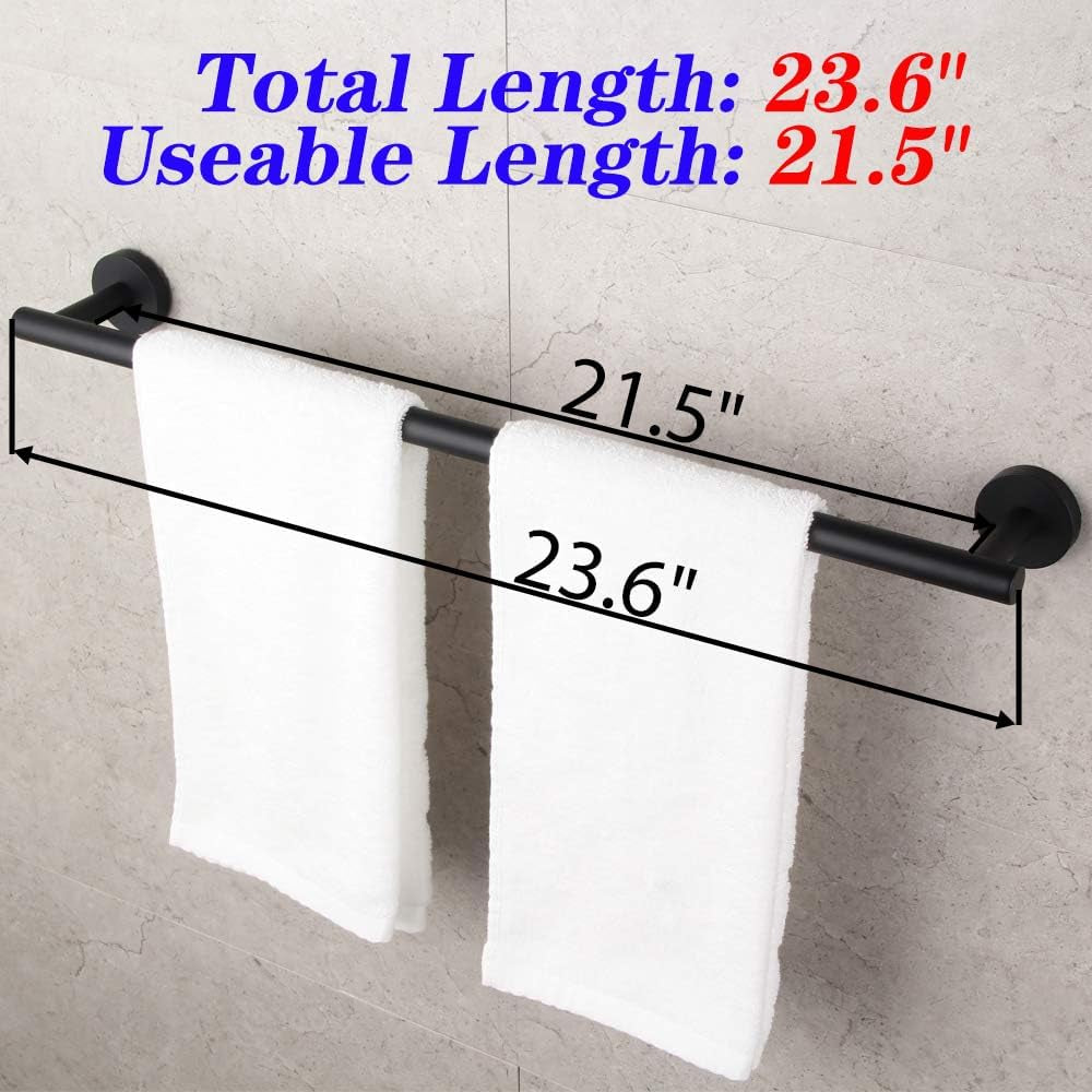 GERZWY 24" Matte Black Stainless Steel Towel Bar - Contemporary Wall Mount for Bathroom & Kitchen