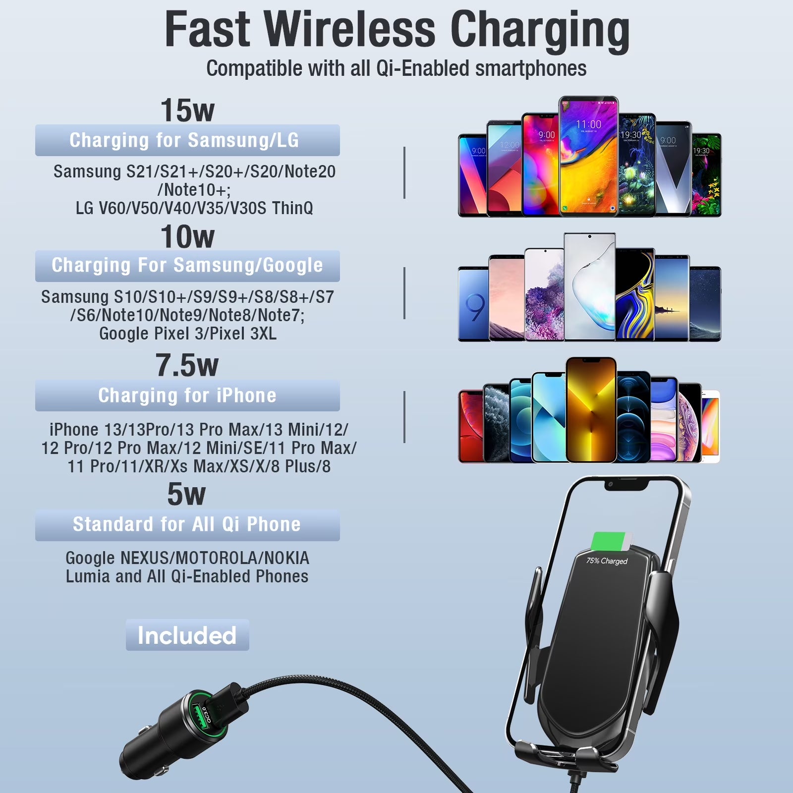 UUTO R2 Fast Wireless Charging Air Vent Iphone Samsung Car Mounts with Type-C Cable