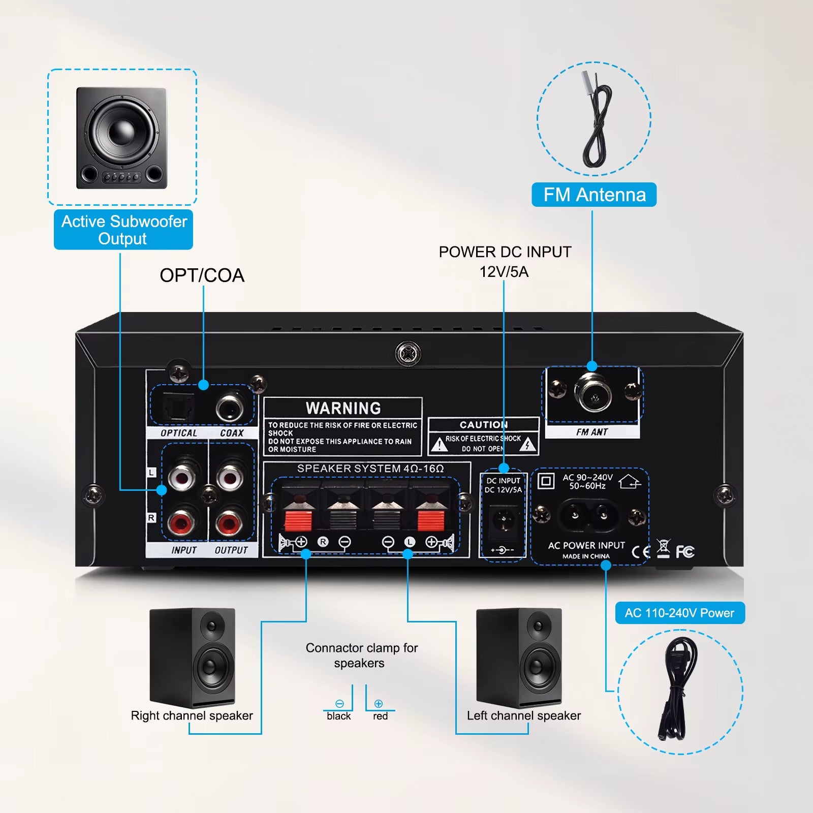 Woopker AK35/AK45/AK45 Pro/Ak55 Digital Amplifier Bluetooth Sound Amplifier 2 Channel Hifi FM USB Audio Amp for Home Car Karaoke