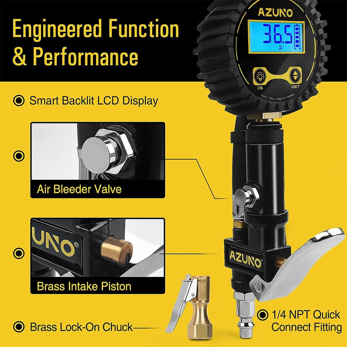 Bicycle Tire Inflator with Integrated Pressure Gauge for Presta and Schrader Valves
