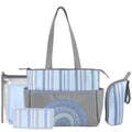 Baby Essentials 14.5"L Rainbow 5 Piece Multi-Pocket Diaper Bag Tote with Matching Changing Pad, Baby Wipes Case, Insulated Bottle Bag & Organizer Pouch for Newborns, Infants & Toddlers in Blue & Gray