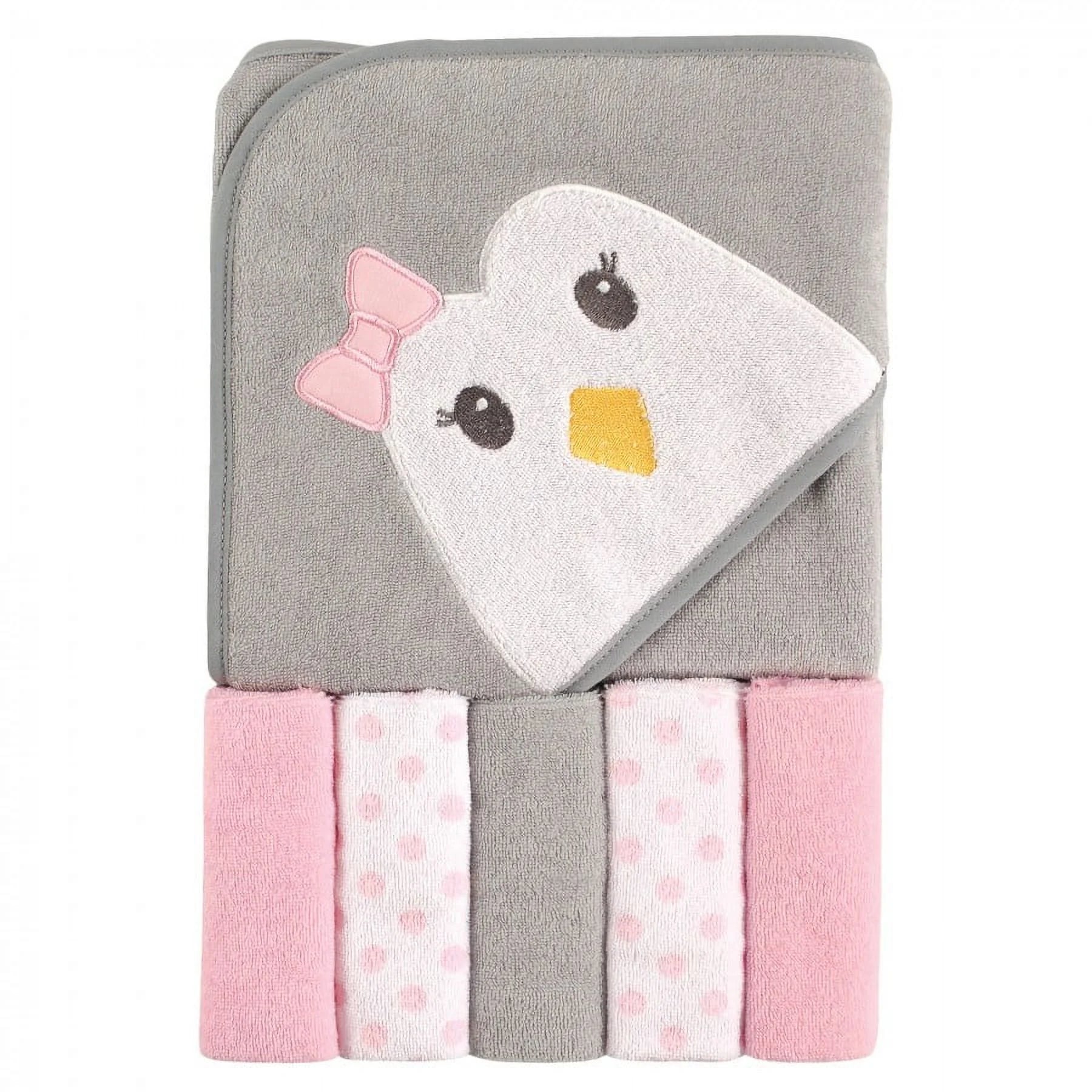 Luvable Friends Baby Unisex Hooded Towel with Five Washcloths, Owl, One Size