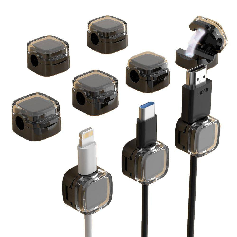 Black Crystal 9-Pack Magnetic Cable Clips, Adjustable Cord Holder for under Desk Cable Management for Home Office Desk