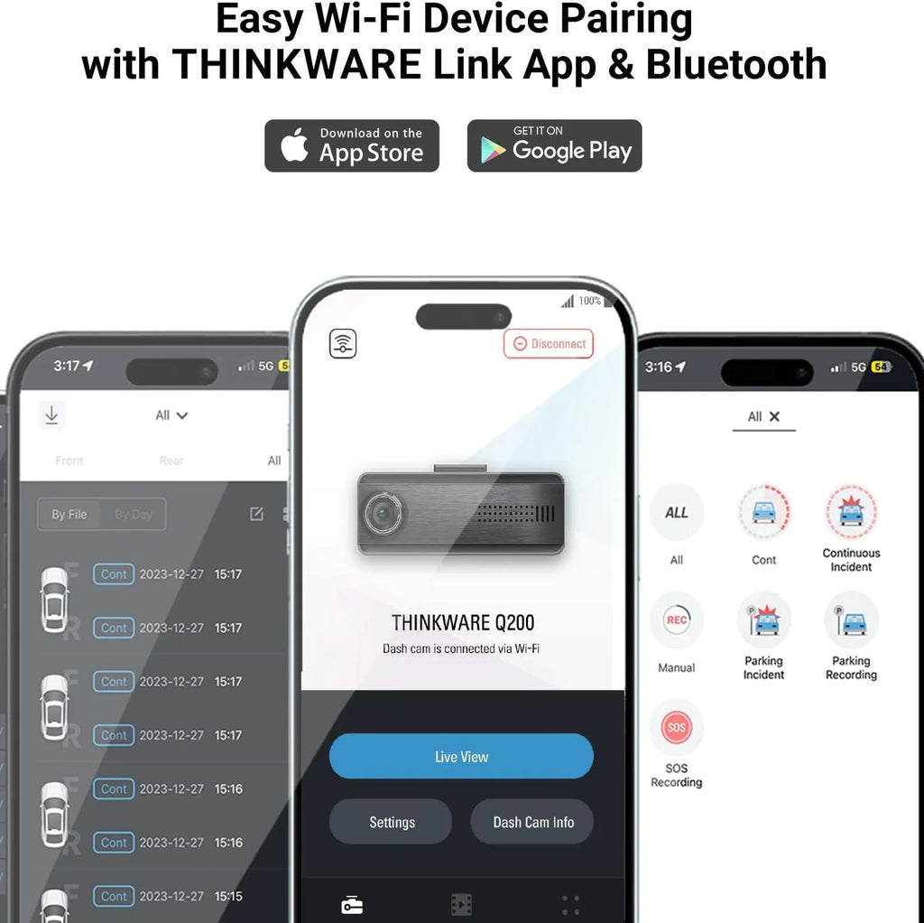 THINKWARE Q200 2CH Front & Rear Dash Cam Car Dashboard Camera, Wifi, WDR, Speed Red Light Alerts, ADAS, 256GB Max, Parking Monitor, Night Vision (32GB Microsd, 12V Cigar, Hardwiring Cable)