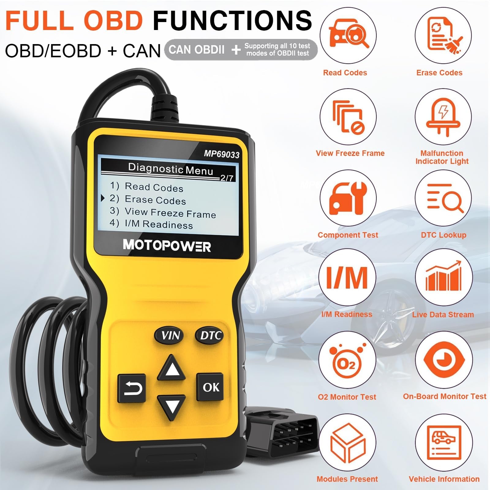 Motopower Mp69033 Car Obd2 Scanner Code Reader Engine Fault Scanner Ca