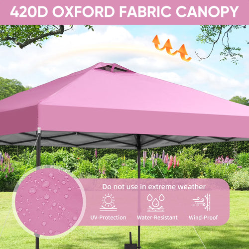 10'X10' Pop up Canopy Tent with Adjustable Height, Outdoor Canopy with 4 Sandbags,For Events, Parties, Gatherings, Camping,Pink.