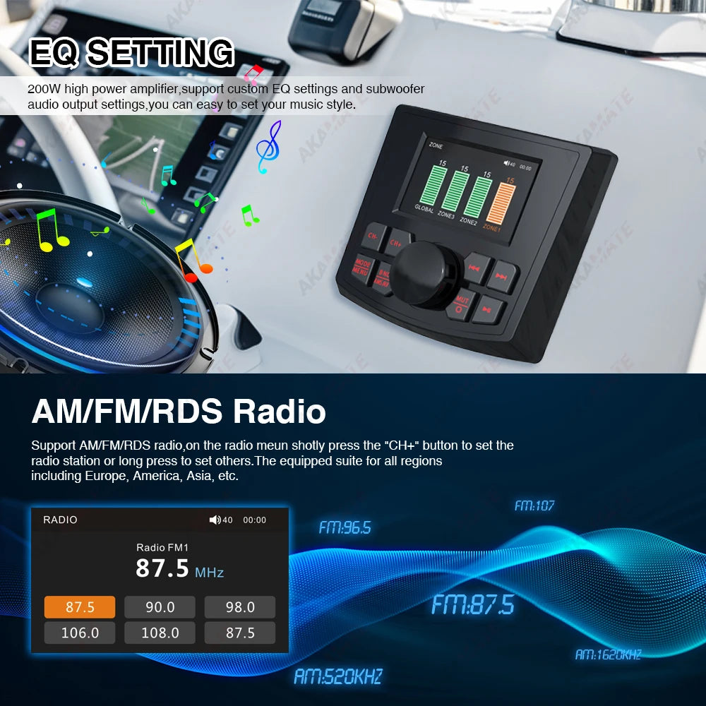 Marine Radio MP5 Boat Radio Stereo 3Inch Display Media Video Player Waterproof Bluetooth AUX AM FM RDS for ATV UTV SPA RZR
