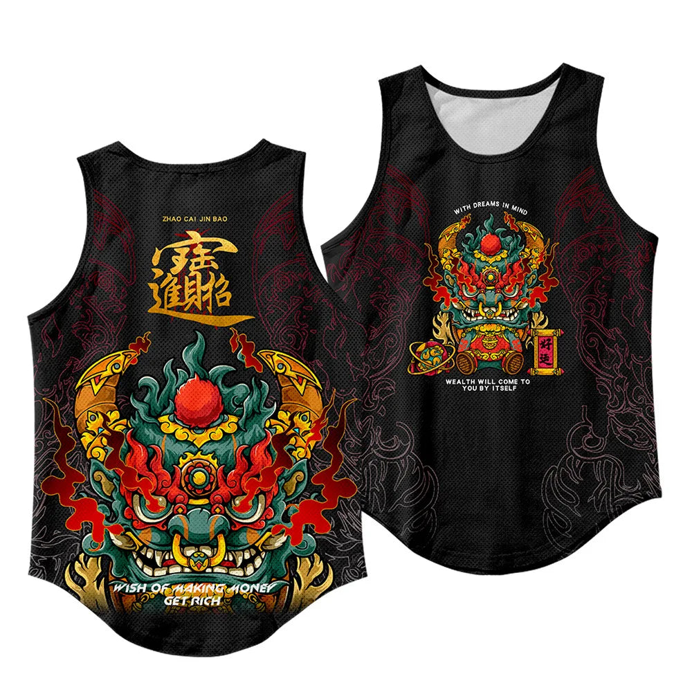 Men'S Fashion Sleeveless Black Tiger Print Tank Top Vest Fitness Bodybuilding Muscle Undershirt Gym Sportwear