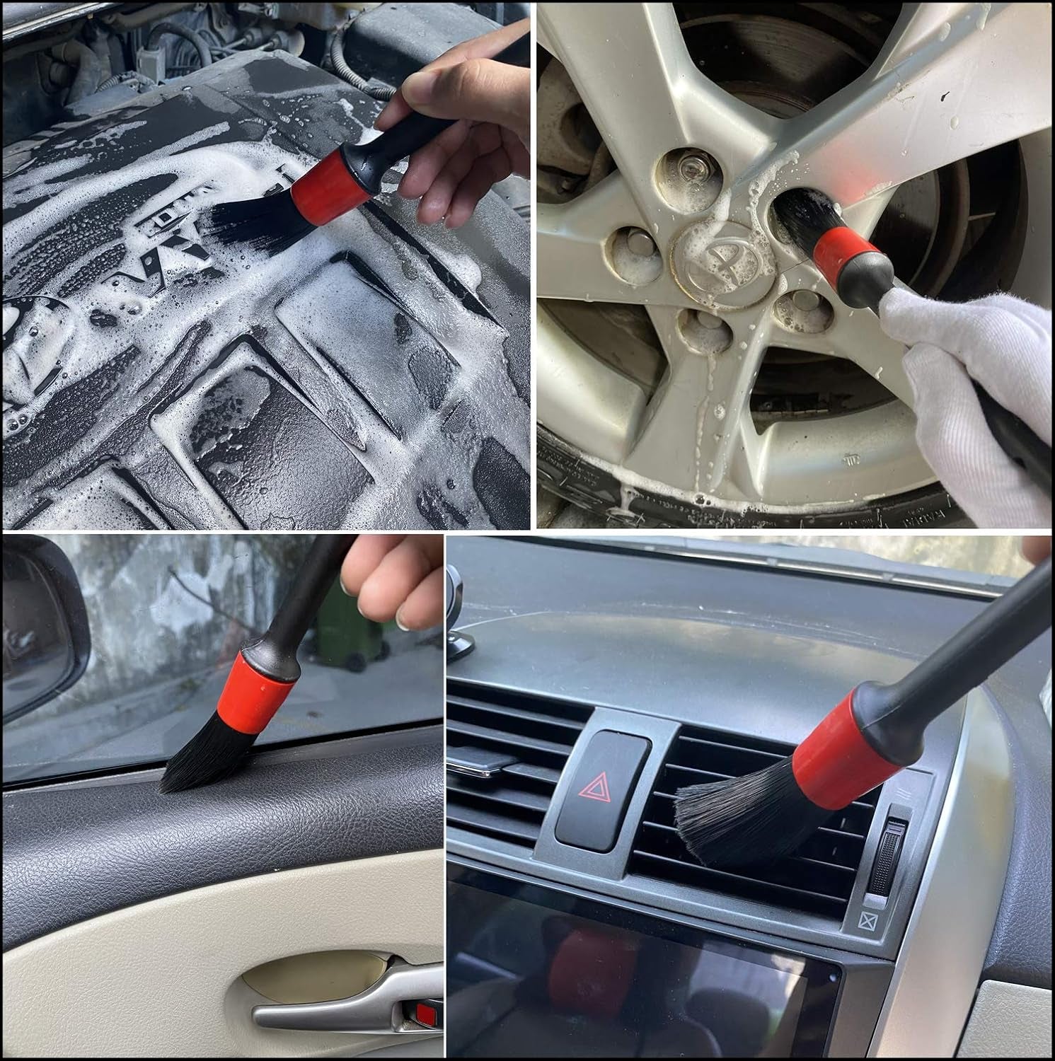 Ultimate 7-Piece Wheel & Tire Brush Set - Professional Car Detailing Kit with 17-Inch Long Soft Brush for Effortless Cleaning of Tires and Wheels