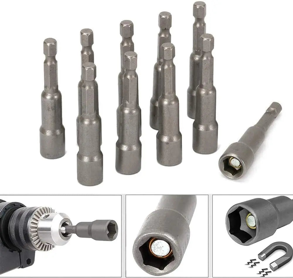 6Mm-15Mm Impact Socket Magnetic Nut Screwdriver 1/4 Hex Key Set Drill Bit Adapter for Power Drills Impact Drivers Socket Kit
