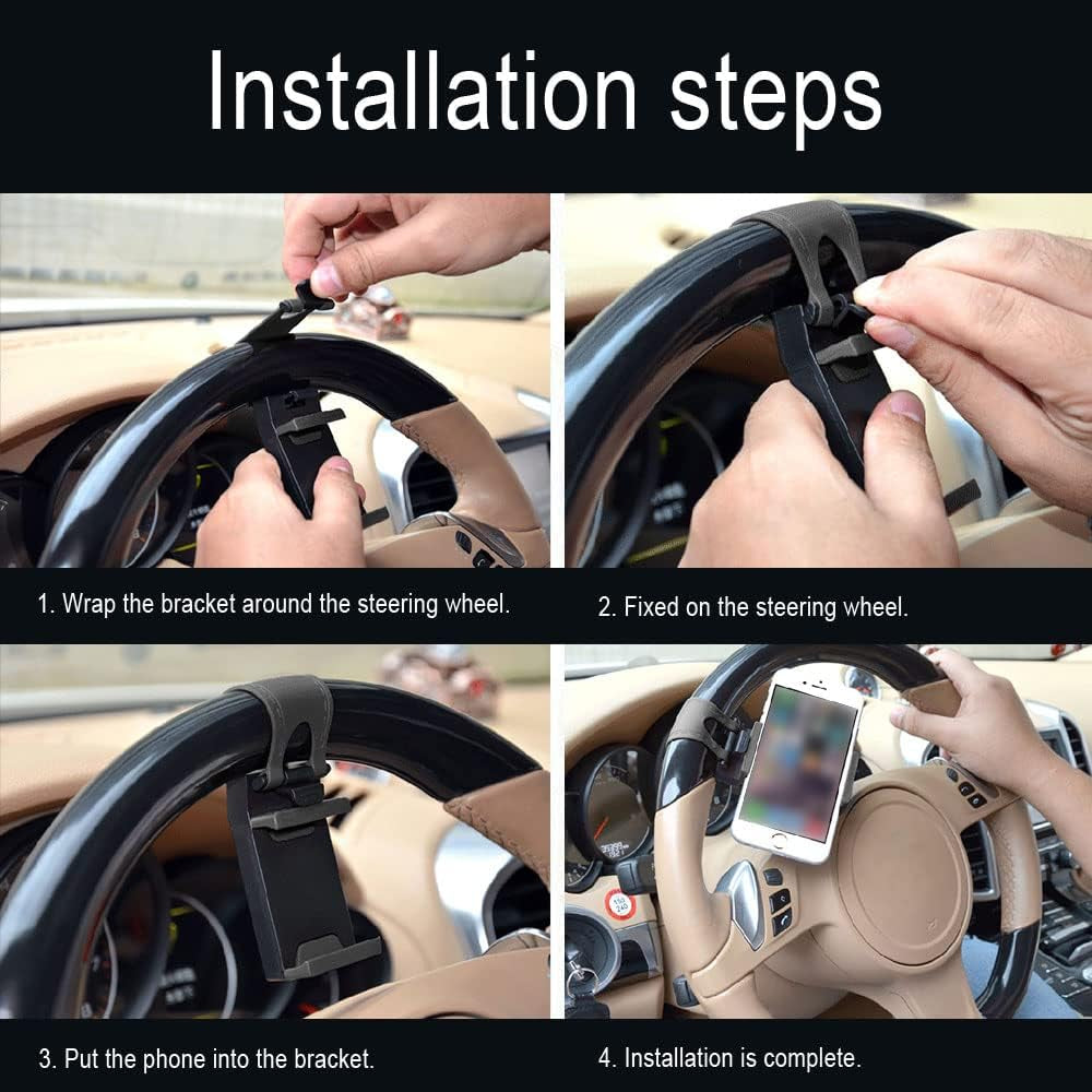 HAOBO Adjustable Car Phone Holder - Universal Hands-Free Steering Wheel Mount for All Smartphones (Black)