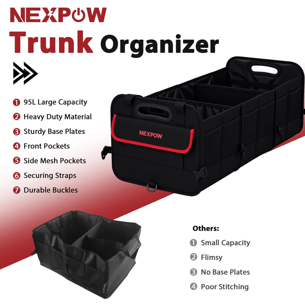 Car Trunk Organizer, 95L Collapsible SUV Organizer, Multi-Compartment, Car Storage Box with 2 Adjustable Straps for Women Men