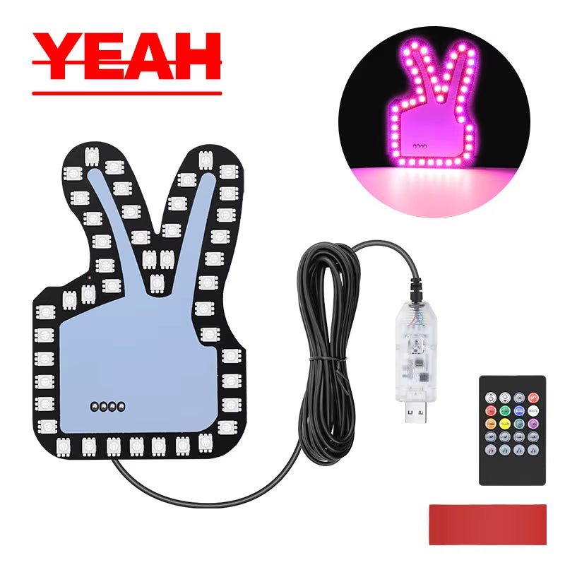 Colorful LED RGB USB Gesture-Controlled Car Light - Middle Finger Hand Lamp for Trucks and Vehicles