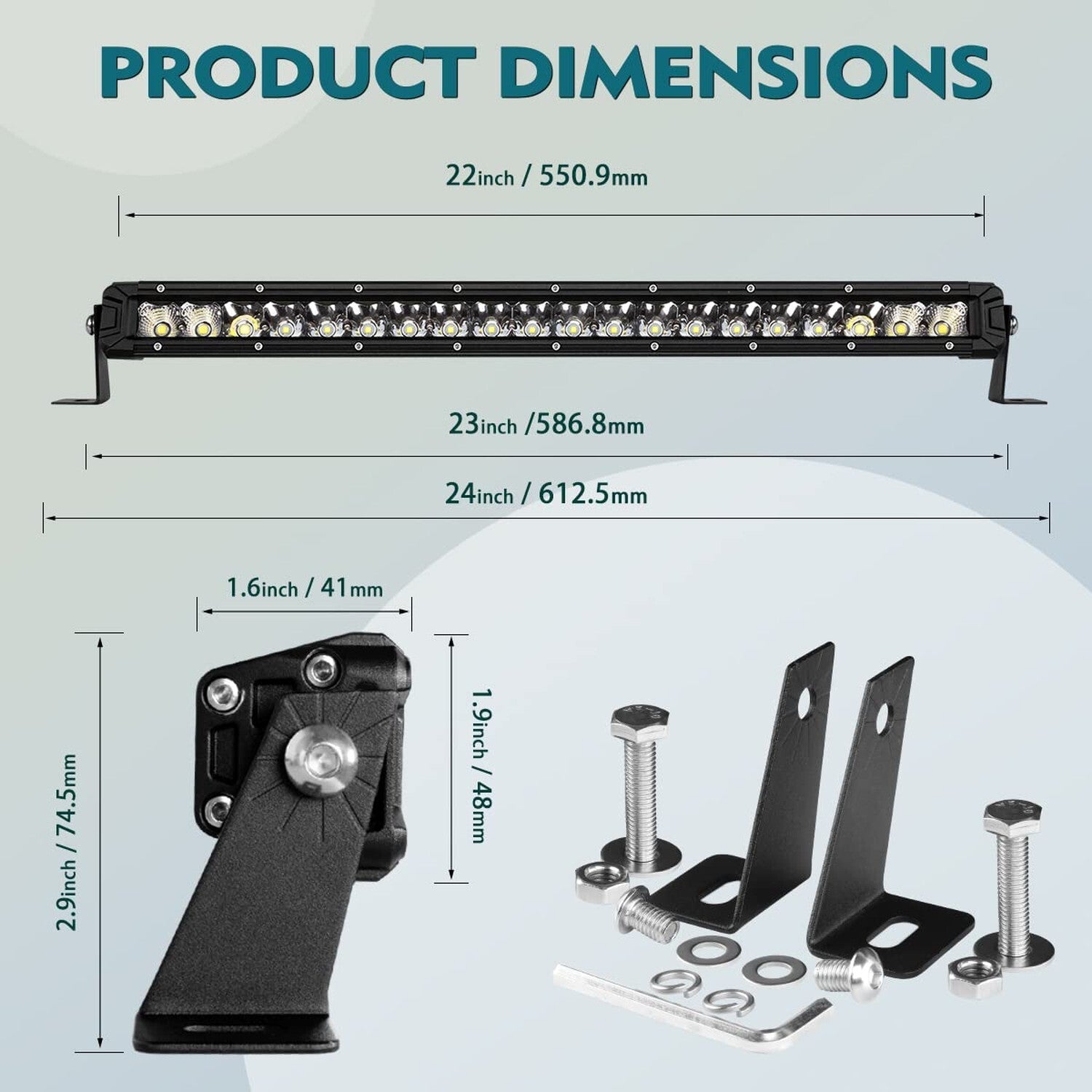 22-Inch LED Light Bar - Single Row Flood and Spot Beam Combo, 20,000 Lumens for Off-Road Use