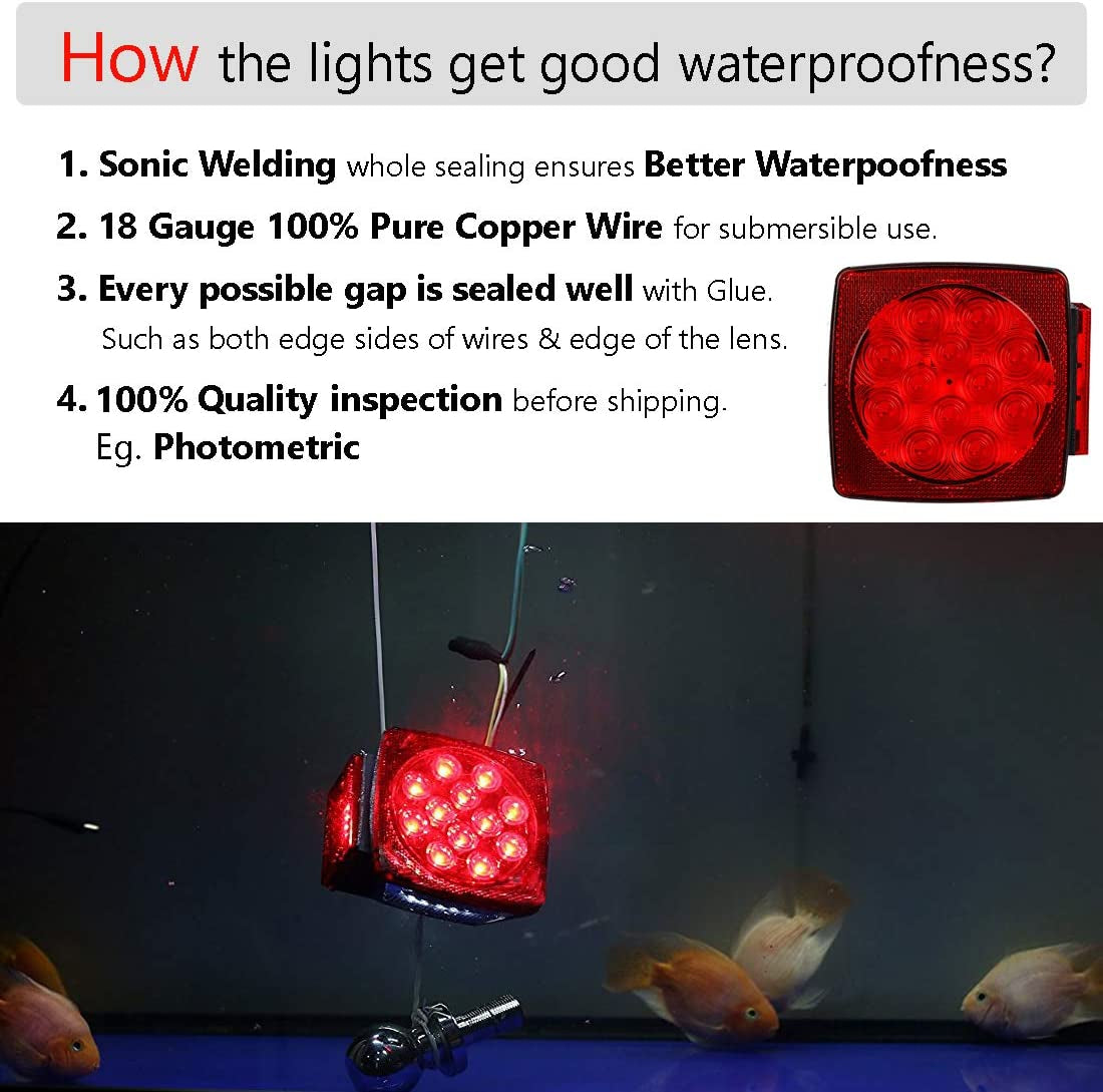 CZC AUTO 12V Waterproof Submersible LED Trailer Tail Light Kit for Boats and Utility Trailers Under 80 Inches