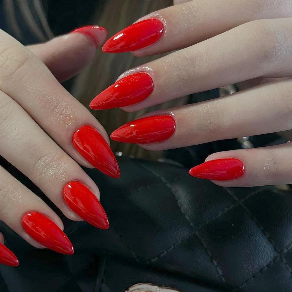 Vibrant Orange Red Almond Press-On Nails - Reusable Medium Length Acrylic Stiletto Nails for Women & Girls